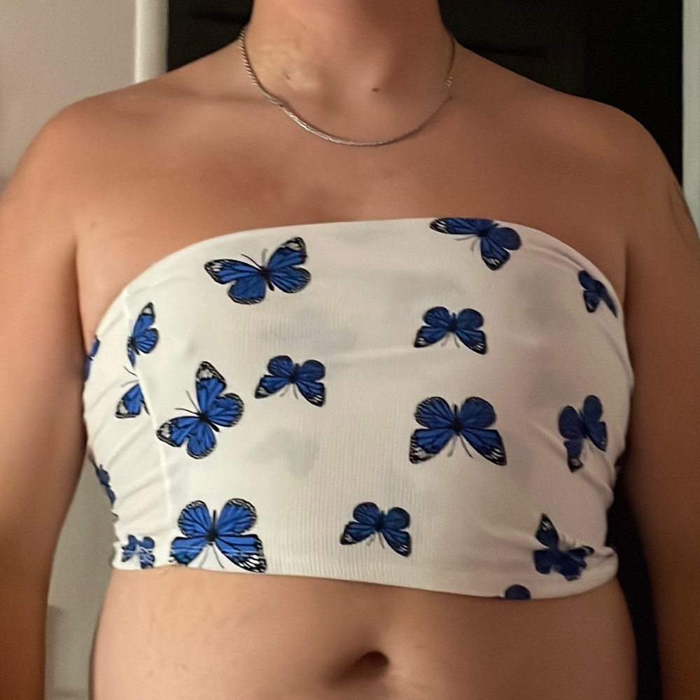 Blue Butterfly Tube Top